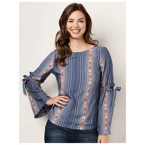 LC LAUREN CONRAD Bohemian Striped Bell Sleeve Long Sleeve Blouse Top Shirt